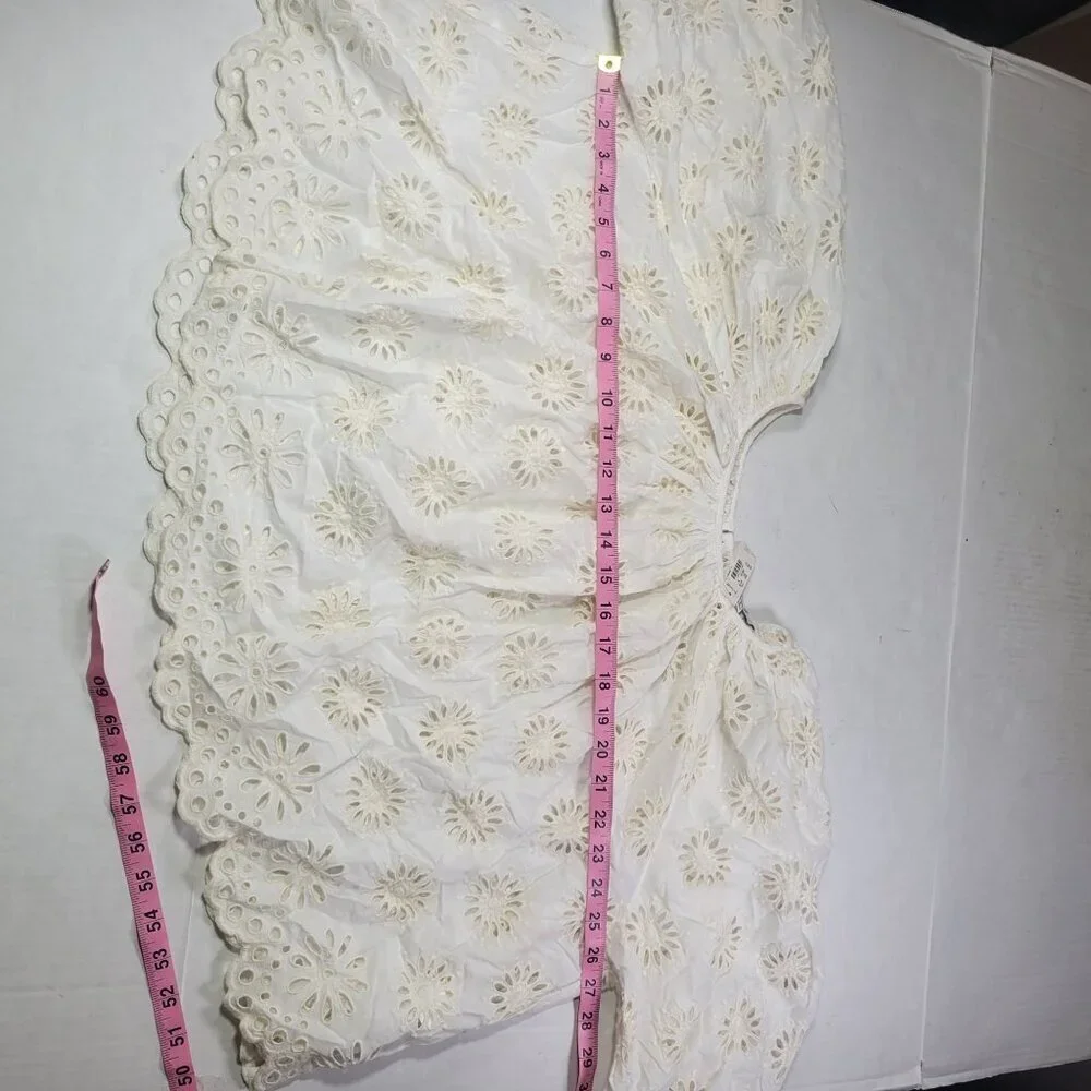 Madewell Womens White Eyelet Puff Sleeve Cotton Blend Top Size M